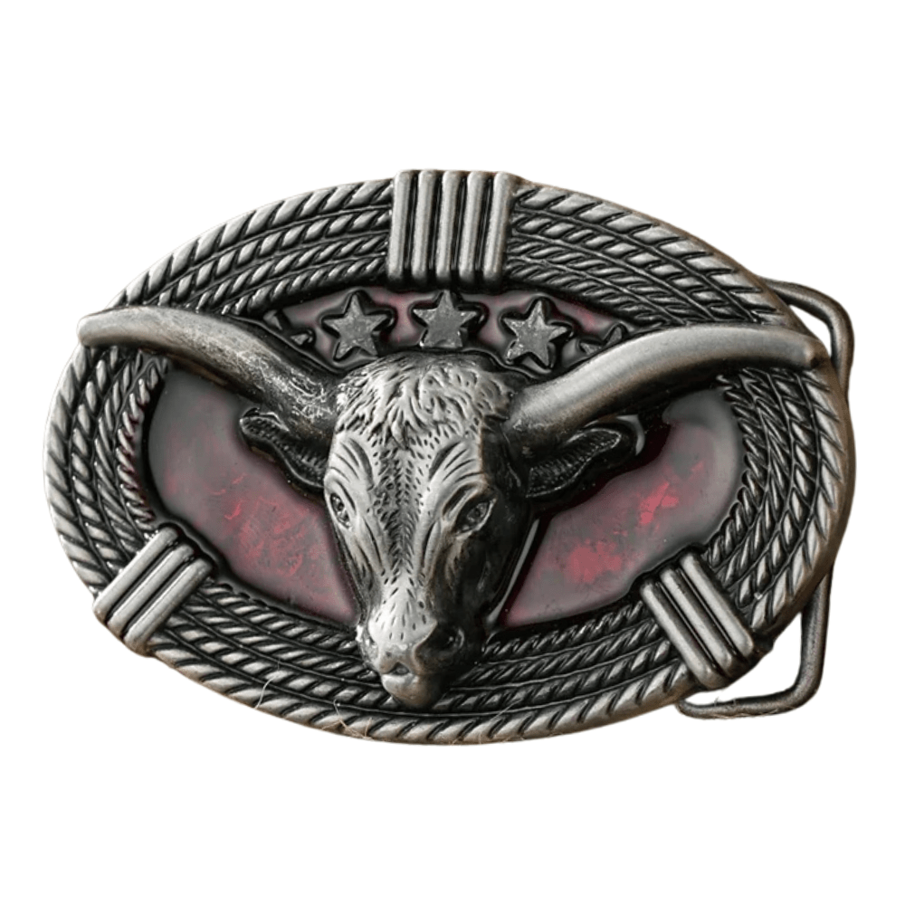 Longhorn Bältesspänne Western Cowboy Spänne Metall Silverröd