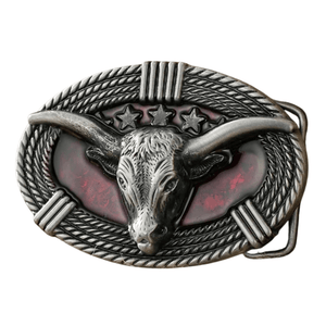 Longhorn Bältesspänne Western Cowboy Spänne Metall Silverröd