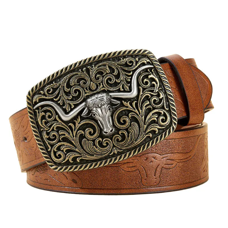 Longhorn westernbälte för herr Brun / 110cm