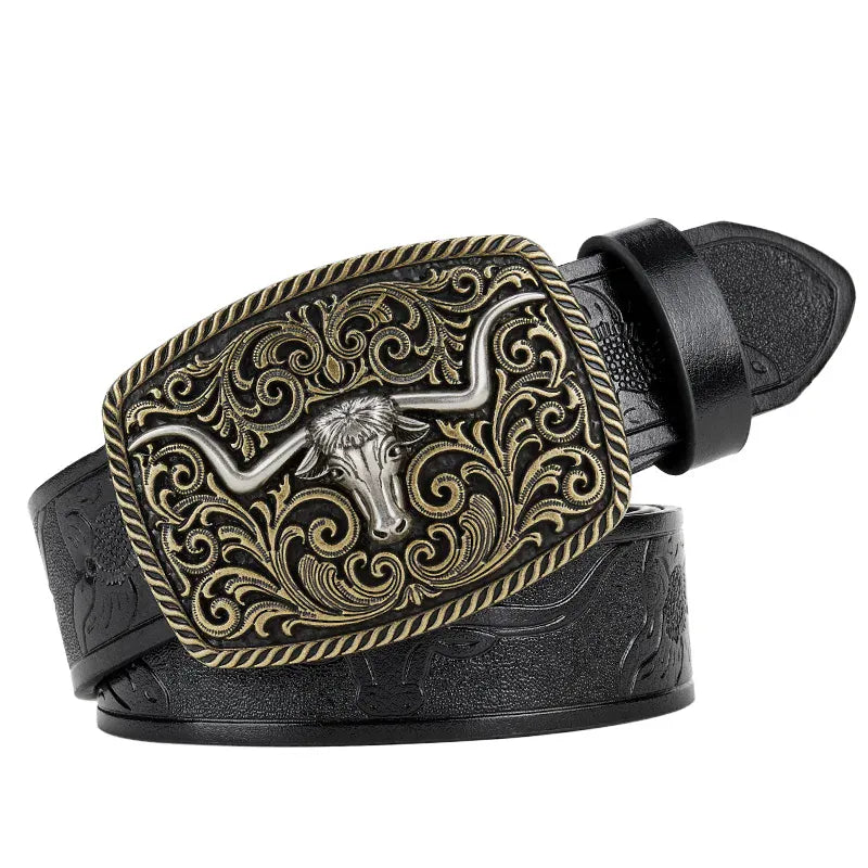 Longhorn westernbälte för herr Svart / 110cm