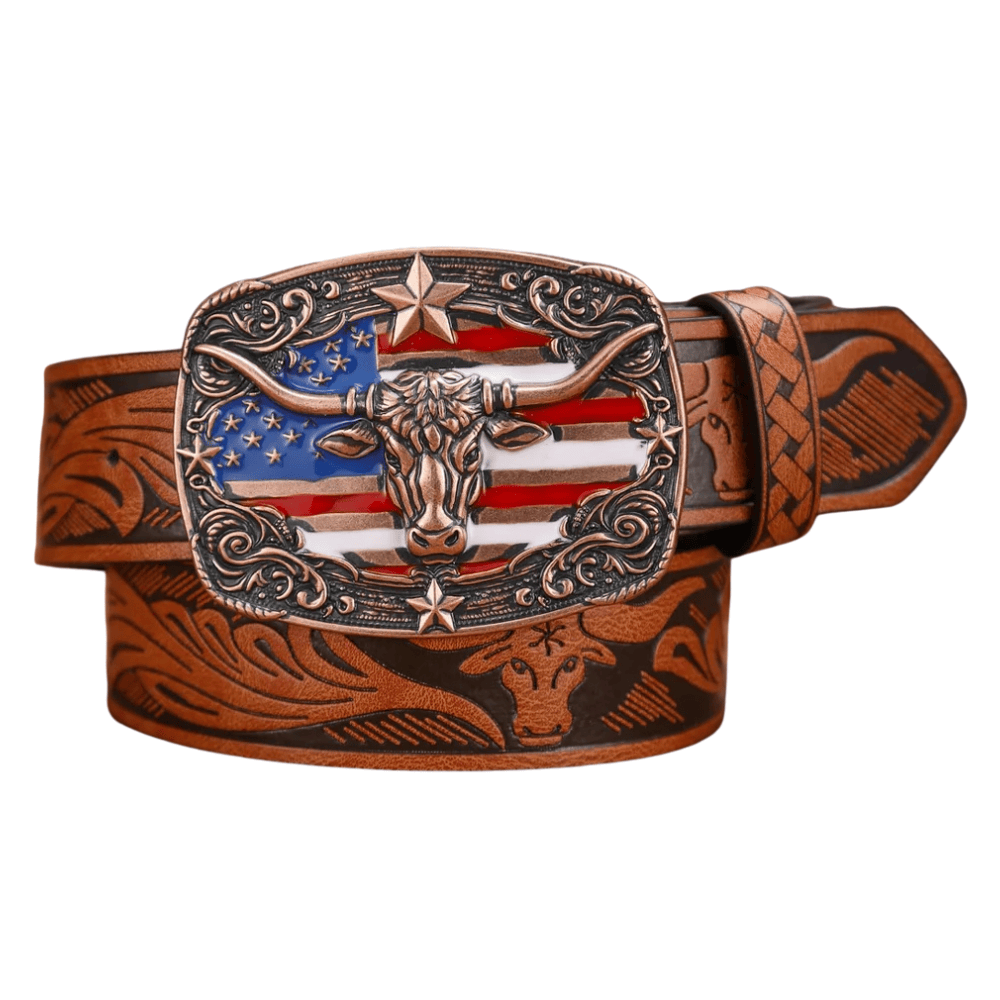Longhorn westernbälte med USA-flagga Brun / 120cm