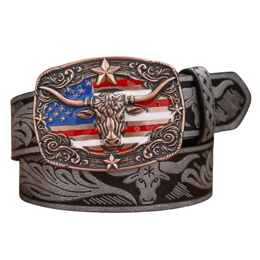 Longhorn westernbälte med USA-flagga Svart / 120cm