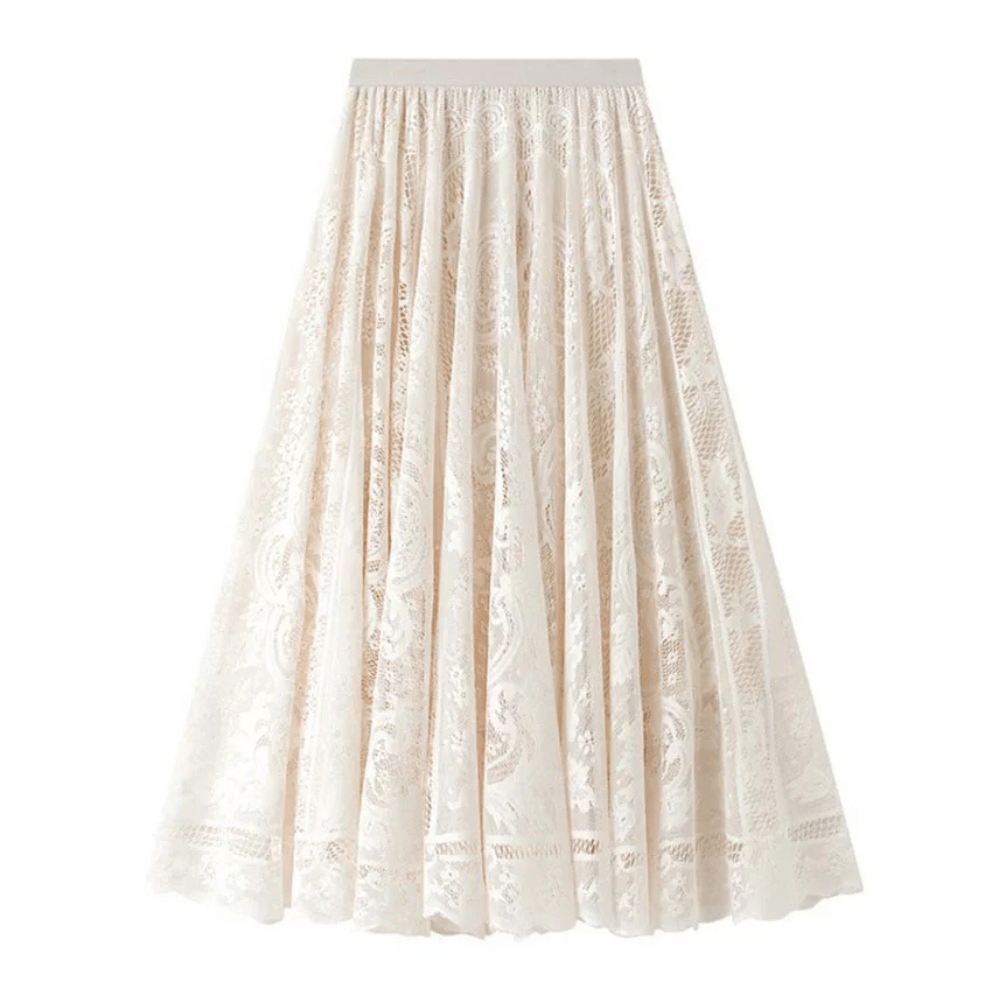 Maxikjol i bohemisk spets Beige / One Size