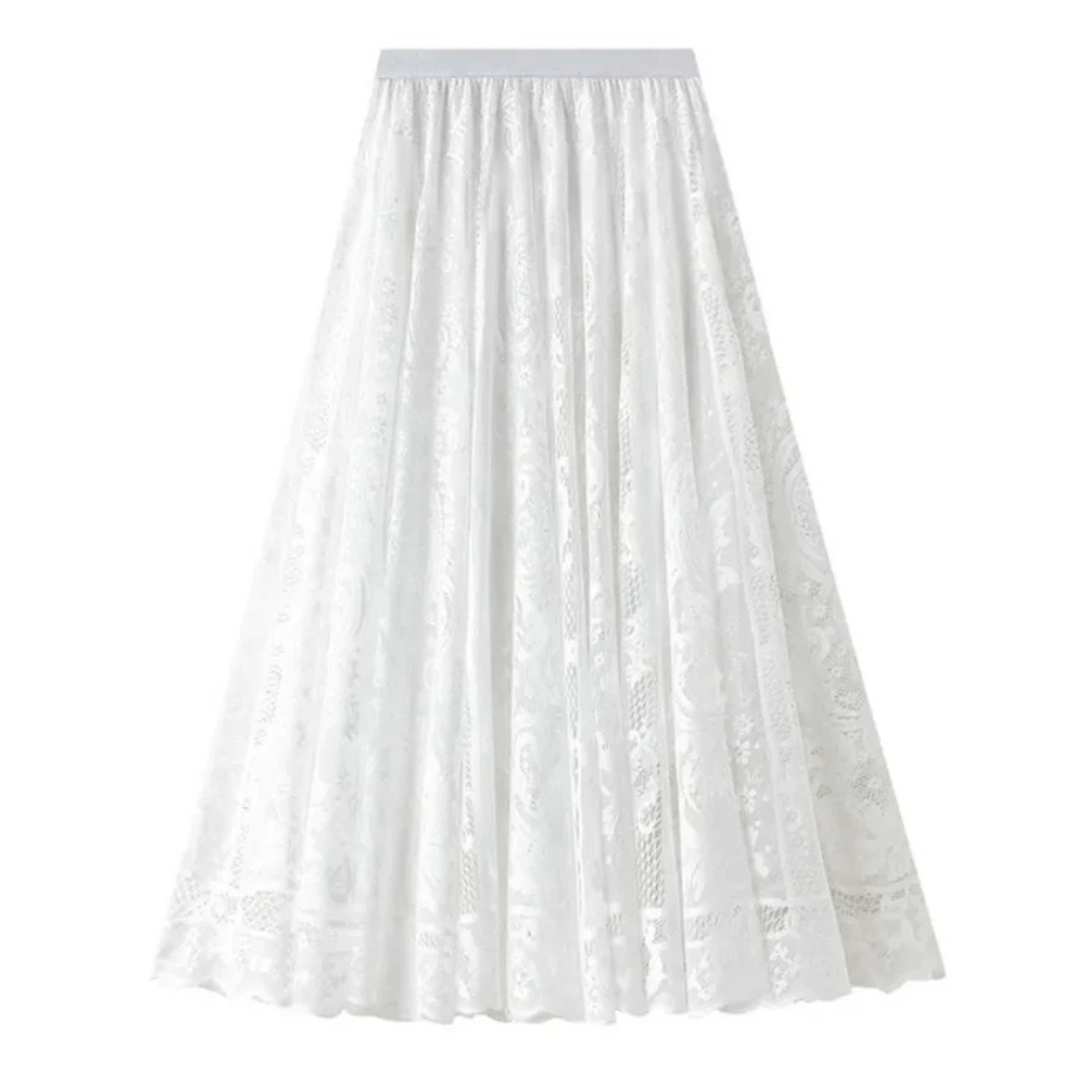 Maxikjol i bohemisk spets Vit / One Size