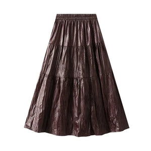 Maxikjol i plisserad skinnimitation Claret / One Size