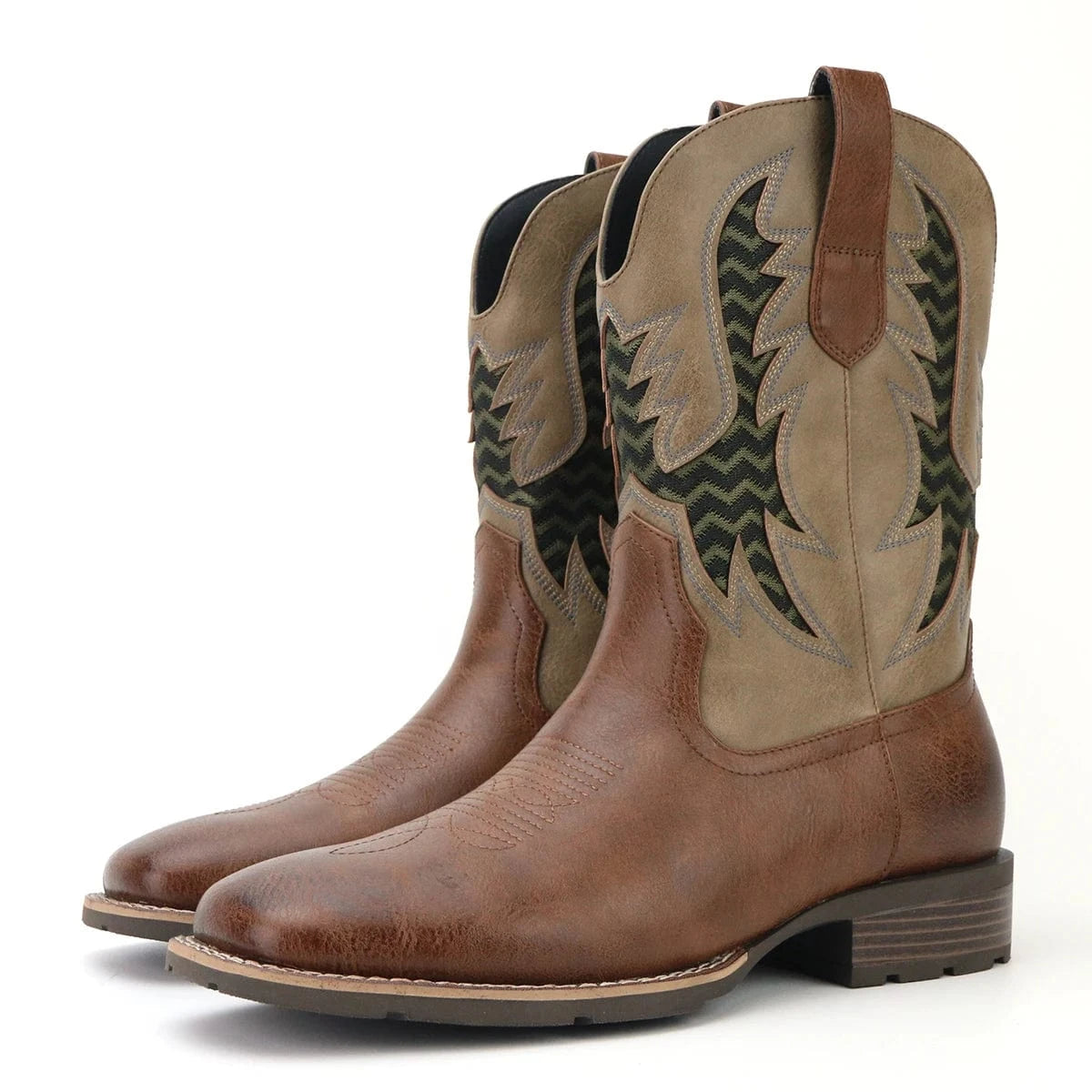 Tvåfärgade Cowboy Boots Herr med Fyrkantig Tå