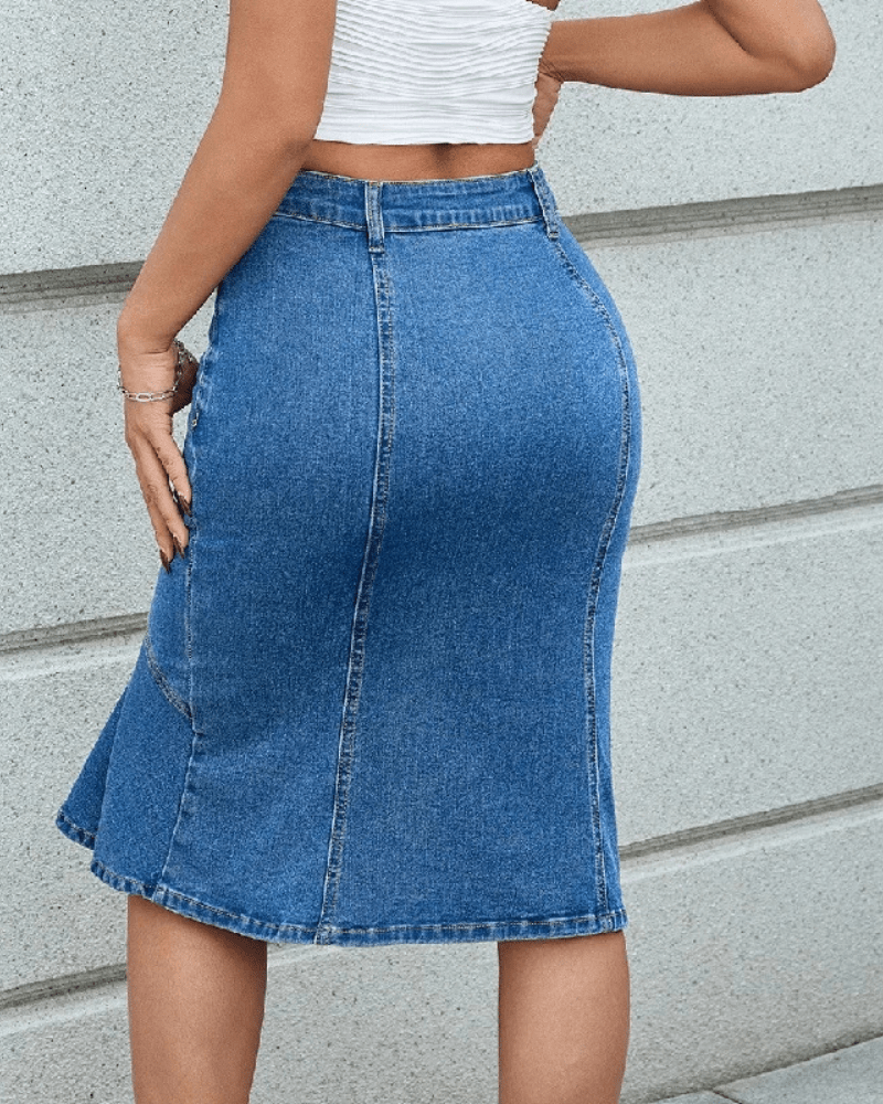 Midi jeanskjol med volang