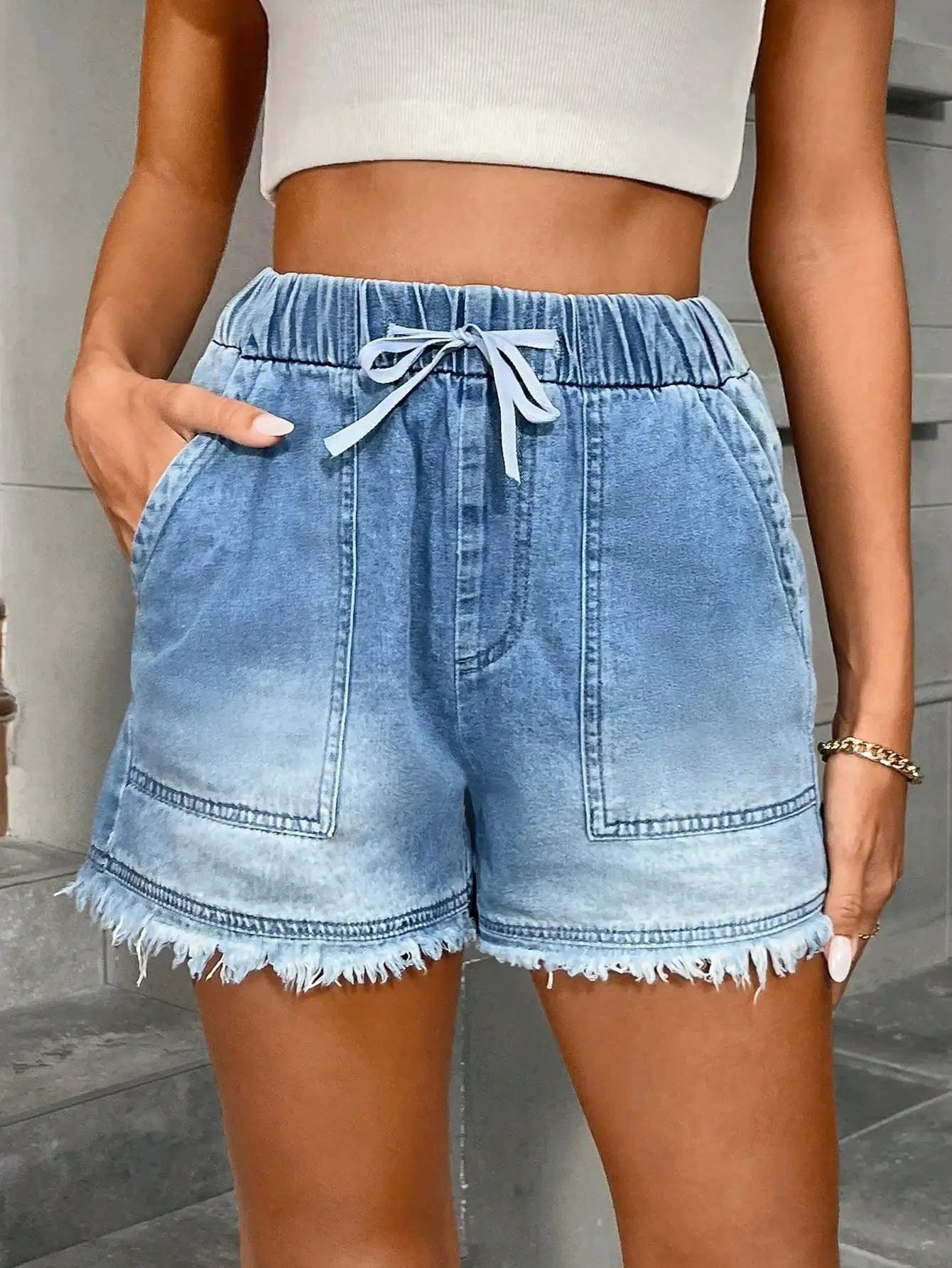 Mjuka jeans shorts med dragsko