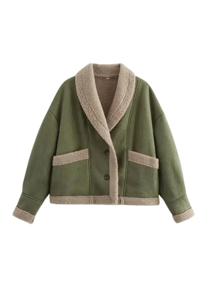 Mockajacka med teddyfoder Grön / S