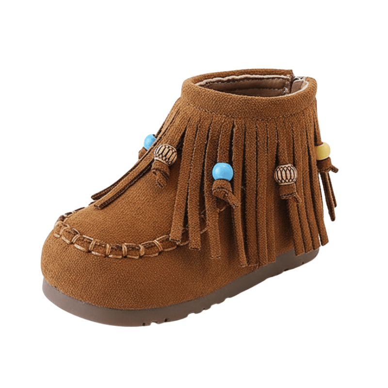 Mockasiner med fransar och pärldetaljer för små cowgirls