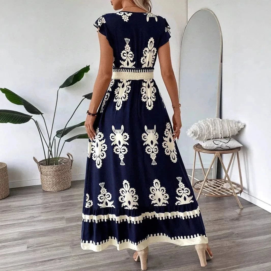 Mörkblå bohemisk maxiklänning