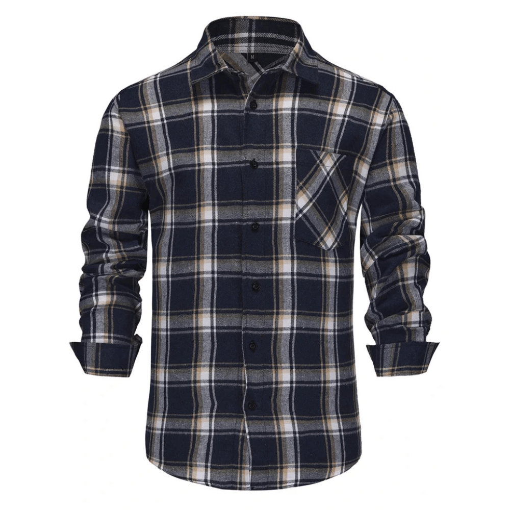 Mörkblå rutig flanellskjorta herr