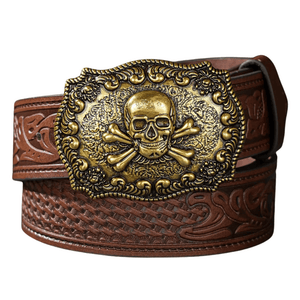Mörkbrunt cowboybälte Skalle / 120cm