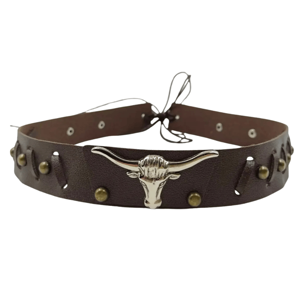 Mörkbrunt westernhattband longhornhuvud