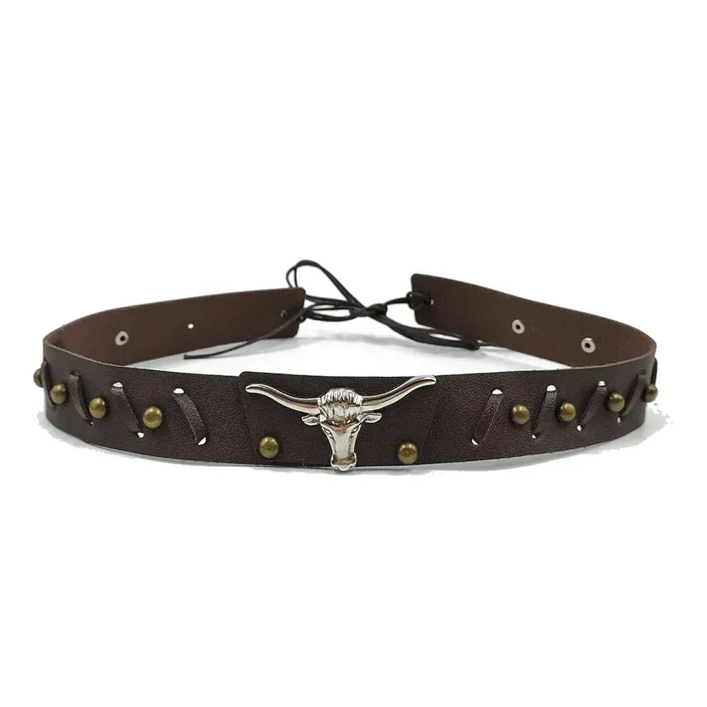 Mörkbrunt westernhattband longhornhuvud