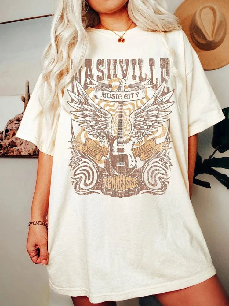 "Nashville Music City" T-shirt Beige / XS
