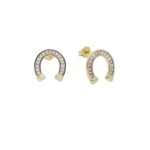 New 925 Sterling Silver Gold Color Mini Bling CZ Snaffle Bit Shape Stud Earring Charm Equestrian Horse Jewelry E549-Gold