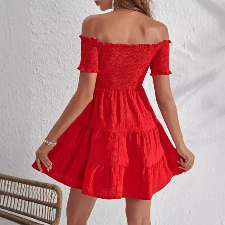 Off shoulder klänning röd