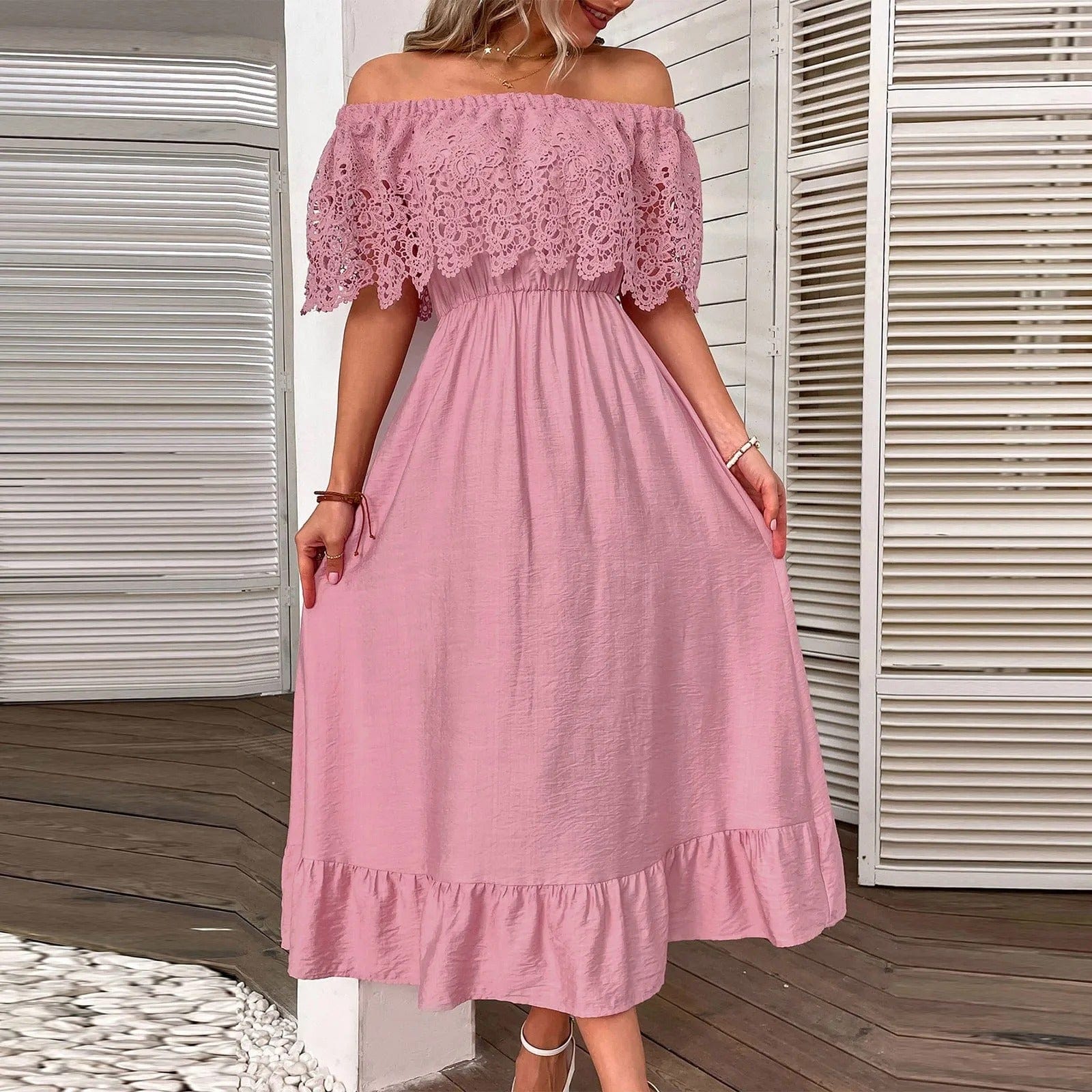 Off shoulder klänning sommar