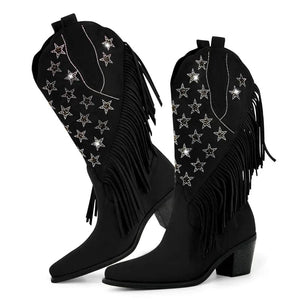 Cowgirl Boots med Amerikansk Flagga och Fransar