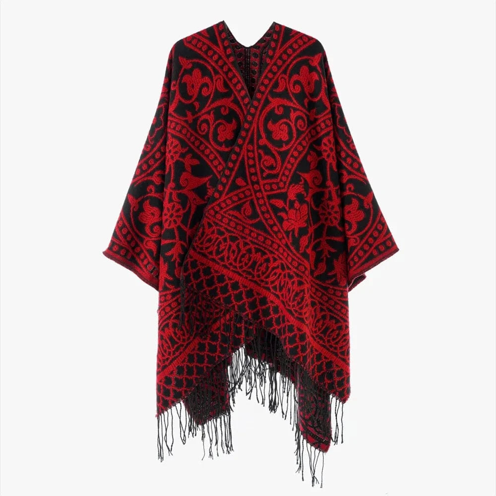 Öppen poncho med blommigt jacquardmönster