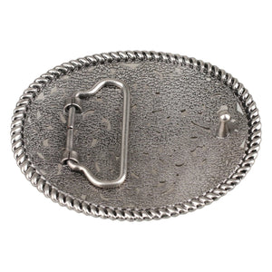 Ovalt bältespänne i vintage-silver med blommigt gravyrmönster Silver