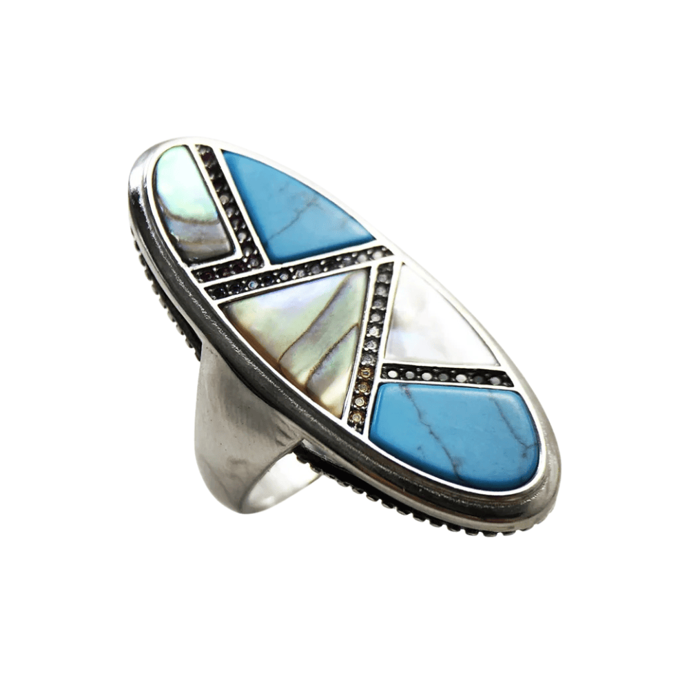 Ovalt westernring i 925 silver med turkos sten