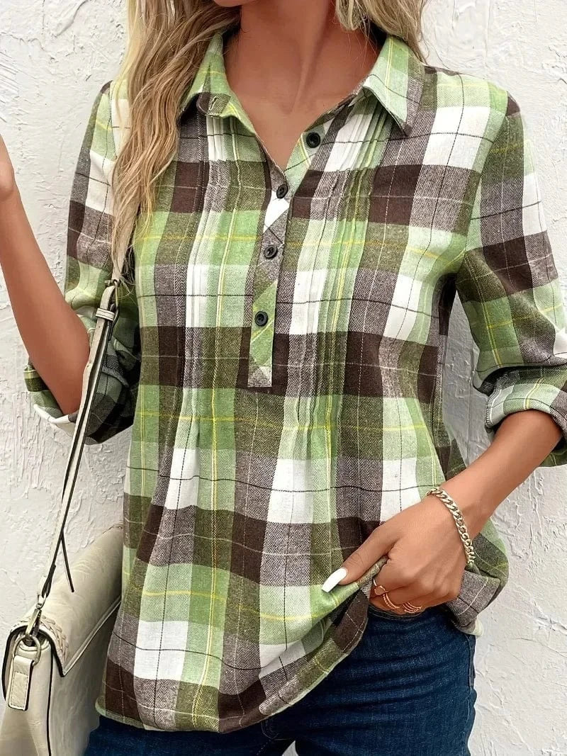 Plus size grön rutig popover-skjorta för dam