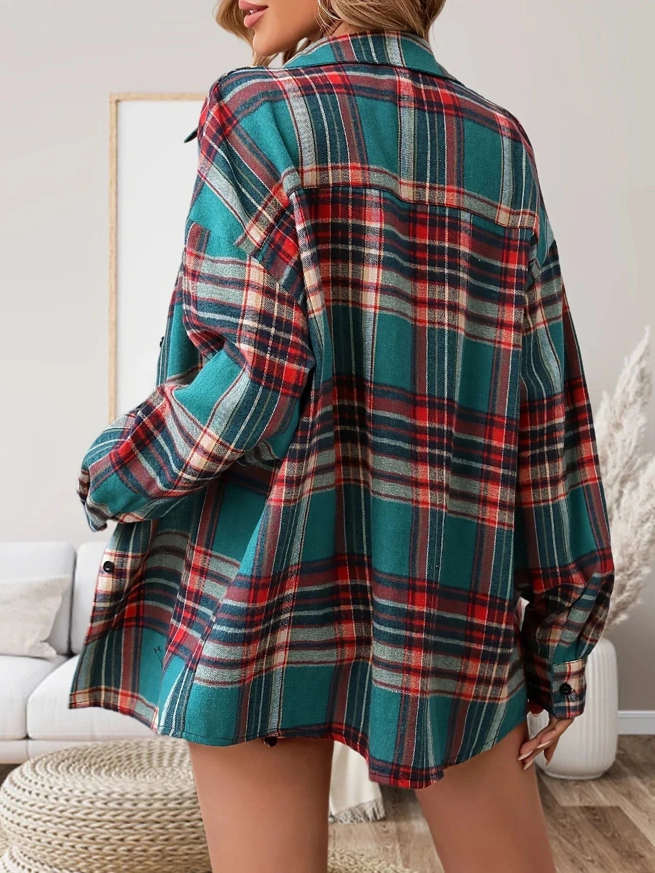 Plus size rutig flanellskjorta dam