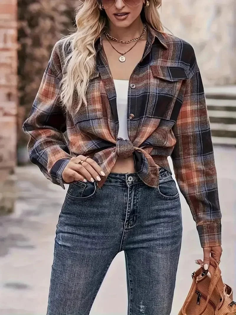 Plus size rutig flanellskjorta dam