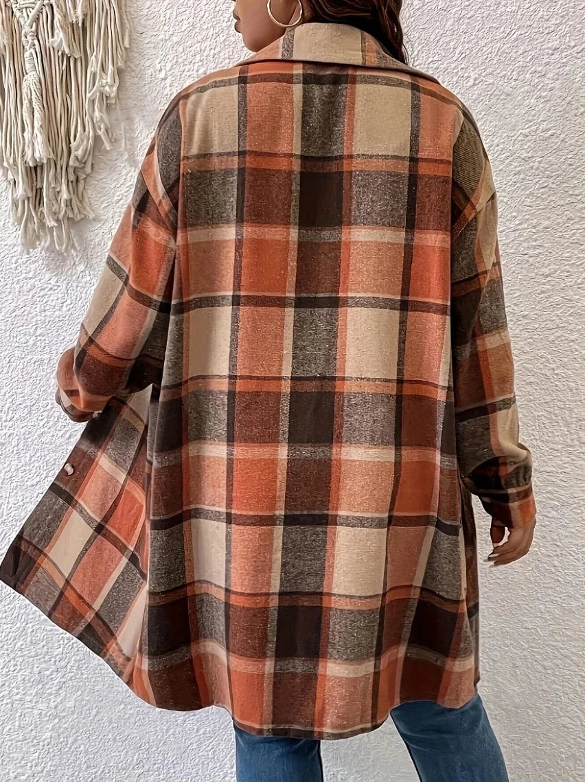 Plus size rutig skjortjacka dam