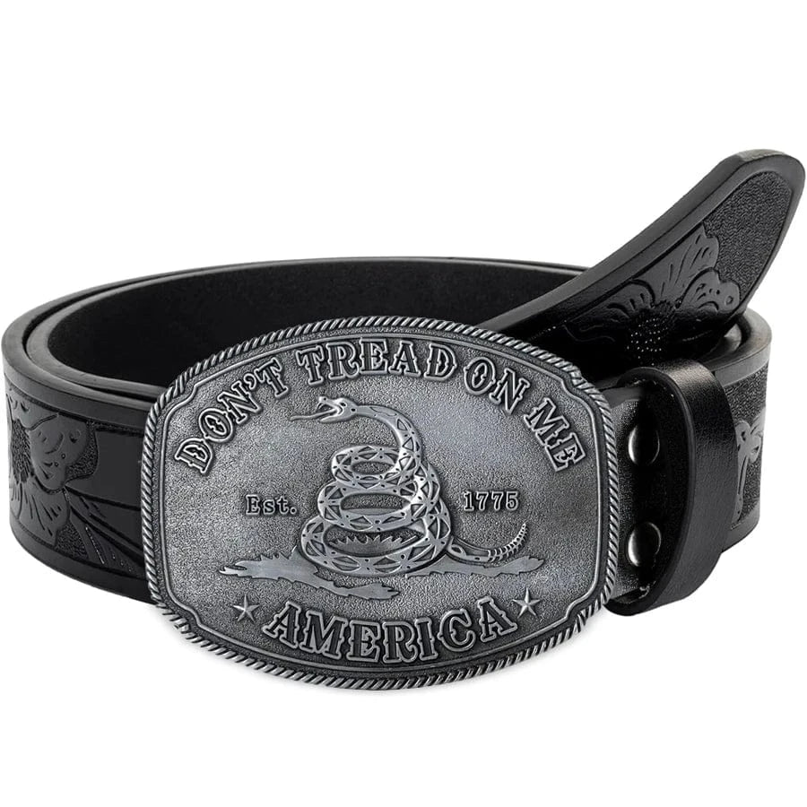 Präglat westernbälte med vintage ormspänne Svart och silver / 110cm