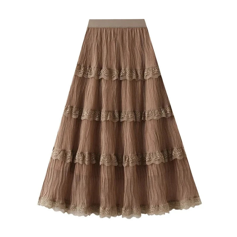 Ranch-inspirerad kjol med spets och volanger Khaki / One Size