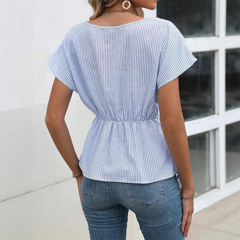 Randig blus med knyt