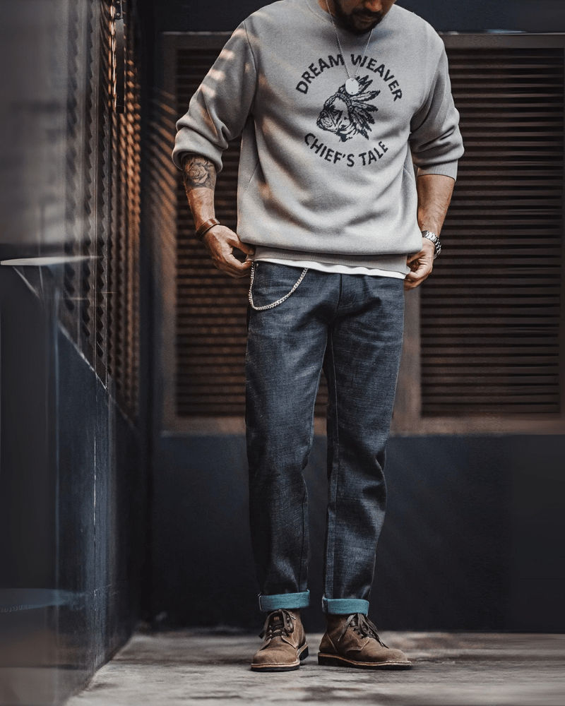 Raw denim jeans
