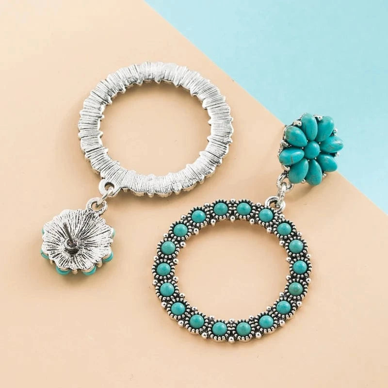 Ring örhängen med turkos blomma