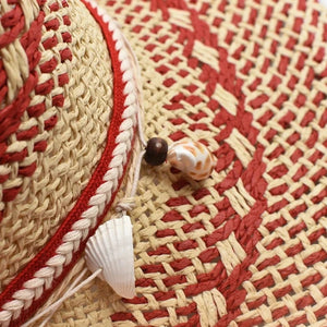 Röd cowboyhatt i naturstrå med snäckor Röd och beige / One Size