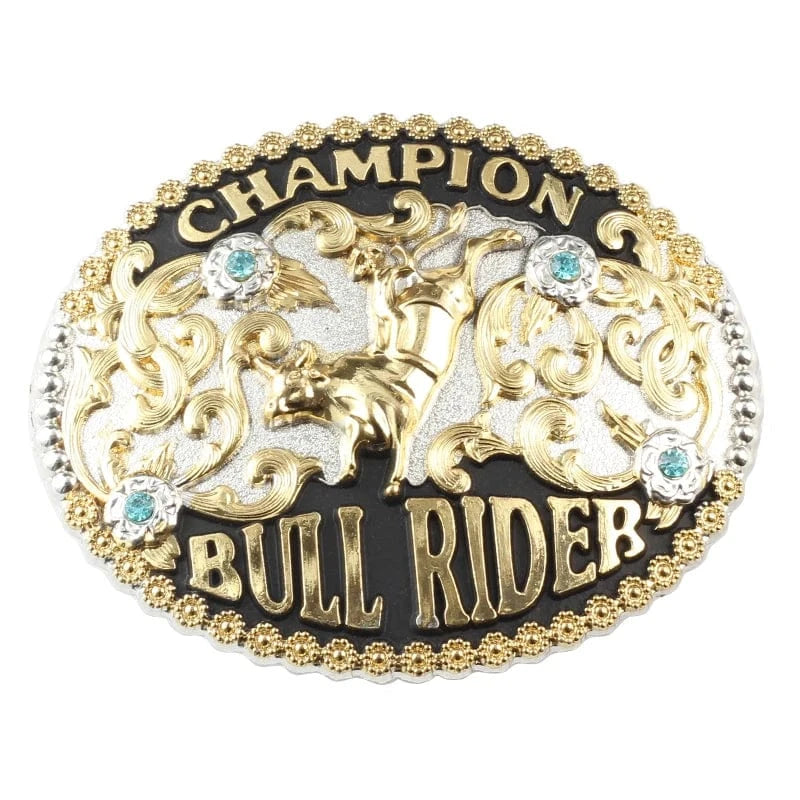 Rodeo Champion Bältesspänne "Bull Rider" med Turkos Strass