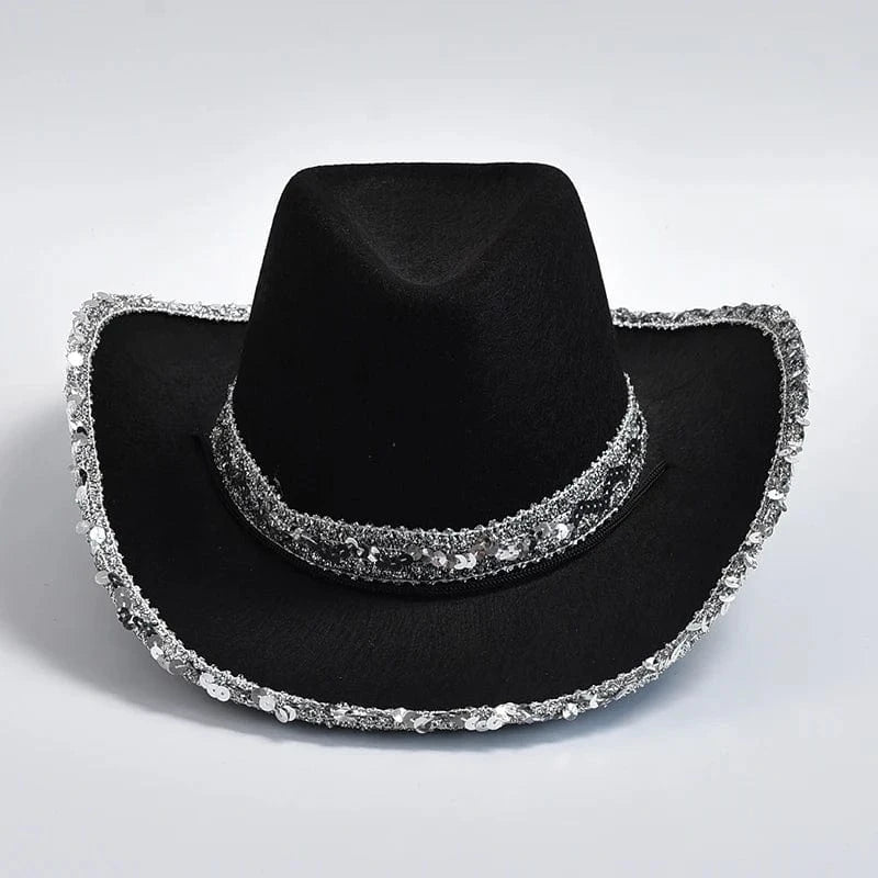 Glittrig Svart Cowboyhatt