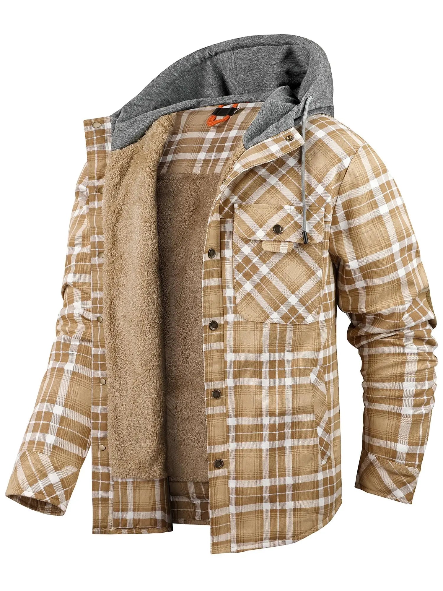 Rutig jacka med huva Beige / S