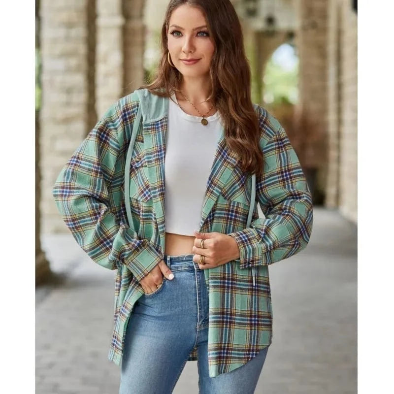 Rutig skjorta med huva för dam