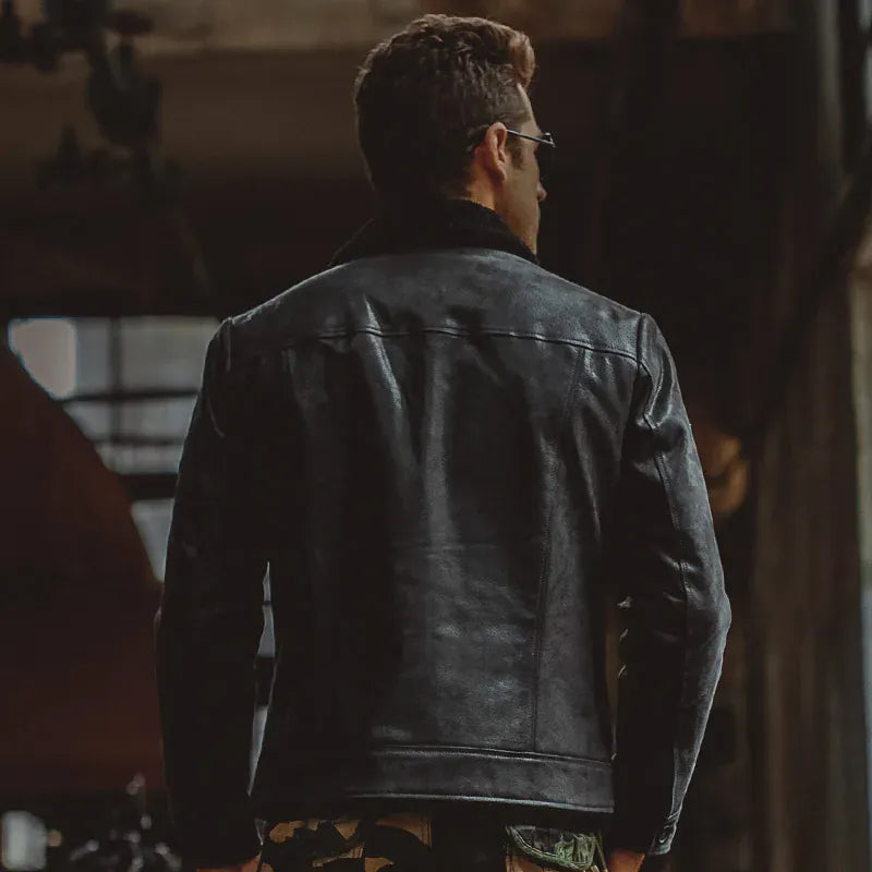 Shearling jacka herr svart