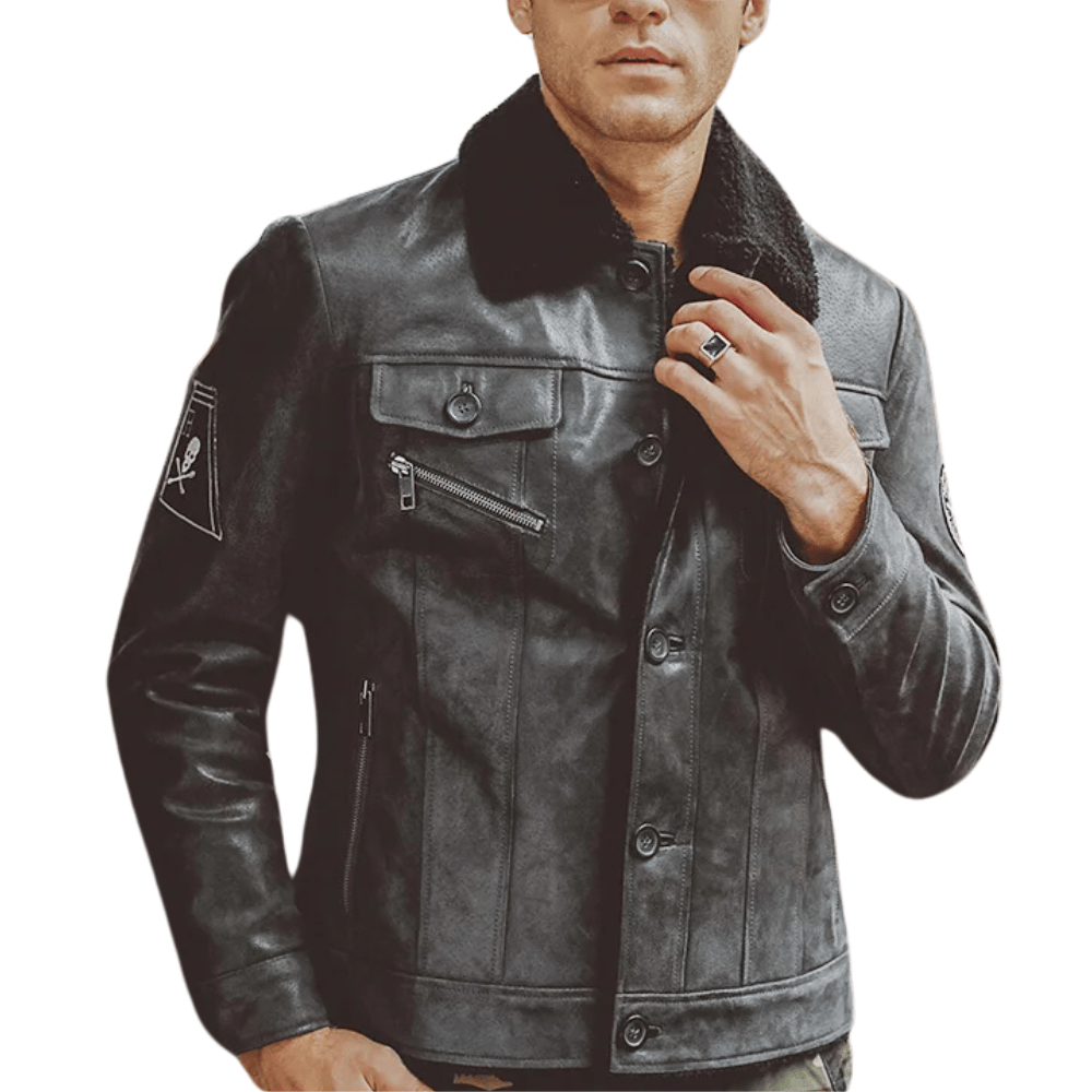 Shearling jacka herr svart