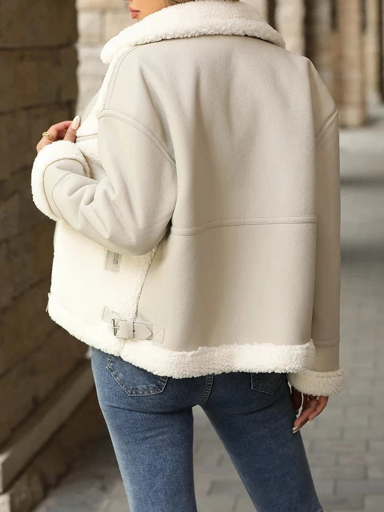 Shearlingjacka dam i teddy och skinnimitation