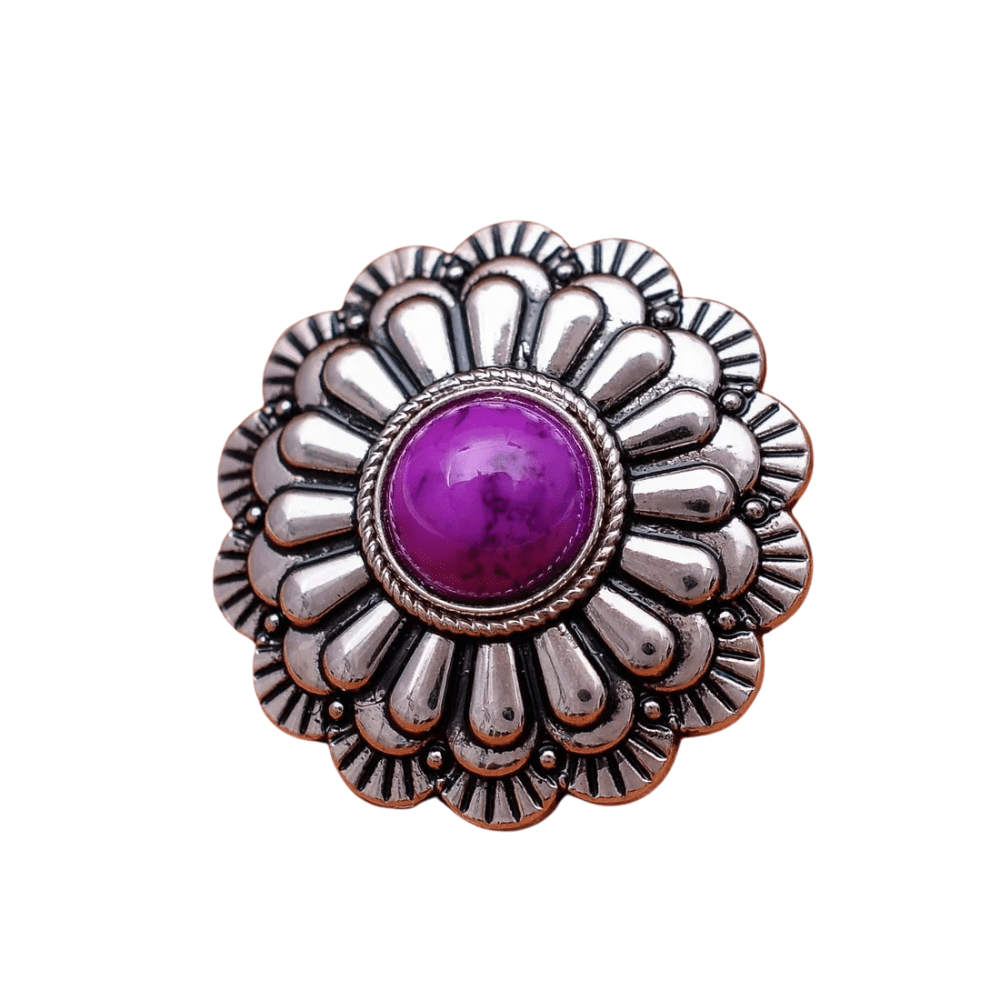 Silver Concho med 3D-Blomdesign och Färgad Pärla