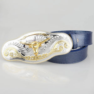 Silver Guld Longhorn Bältesspänne Dekorativa Utsmyckningar Silver och guld