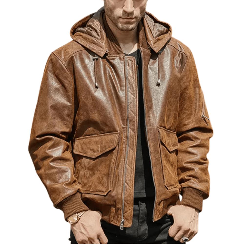 Skinn jacka med huva