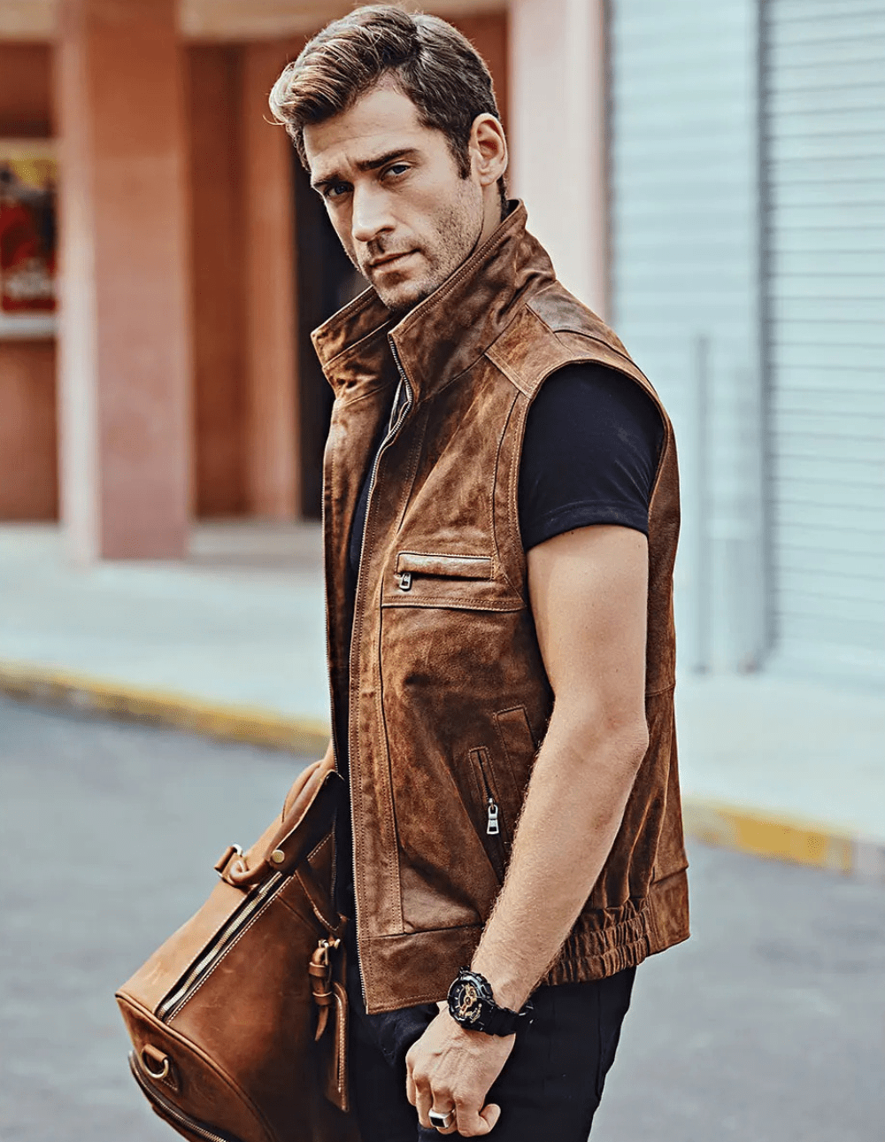 Skinnväst herr brun