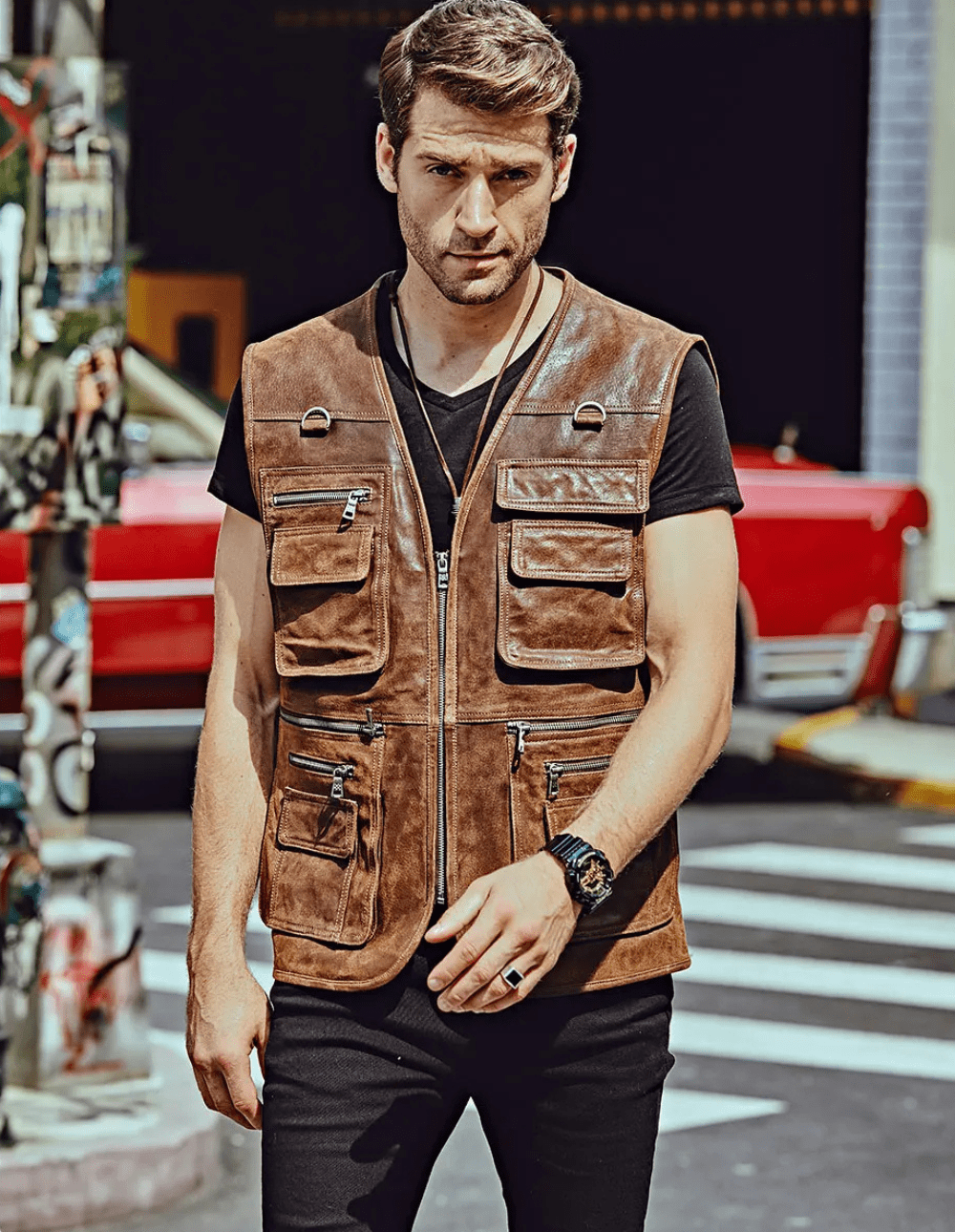 Skinnväst herr med många fickor