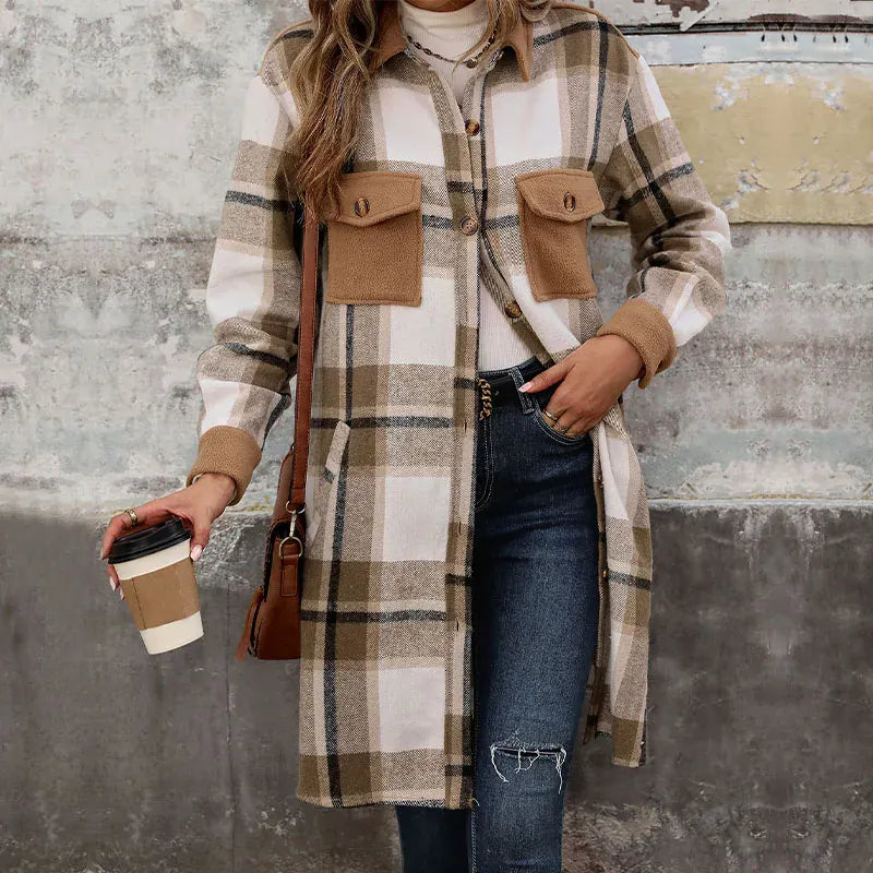 Skjorta lång rutig för kvinnor